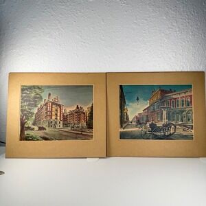 Vintage Portland Oregon Prints Set of 2 | MCM City Street Scenes | Myrak signed